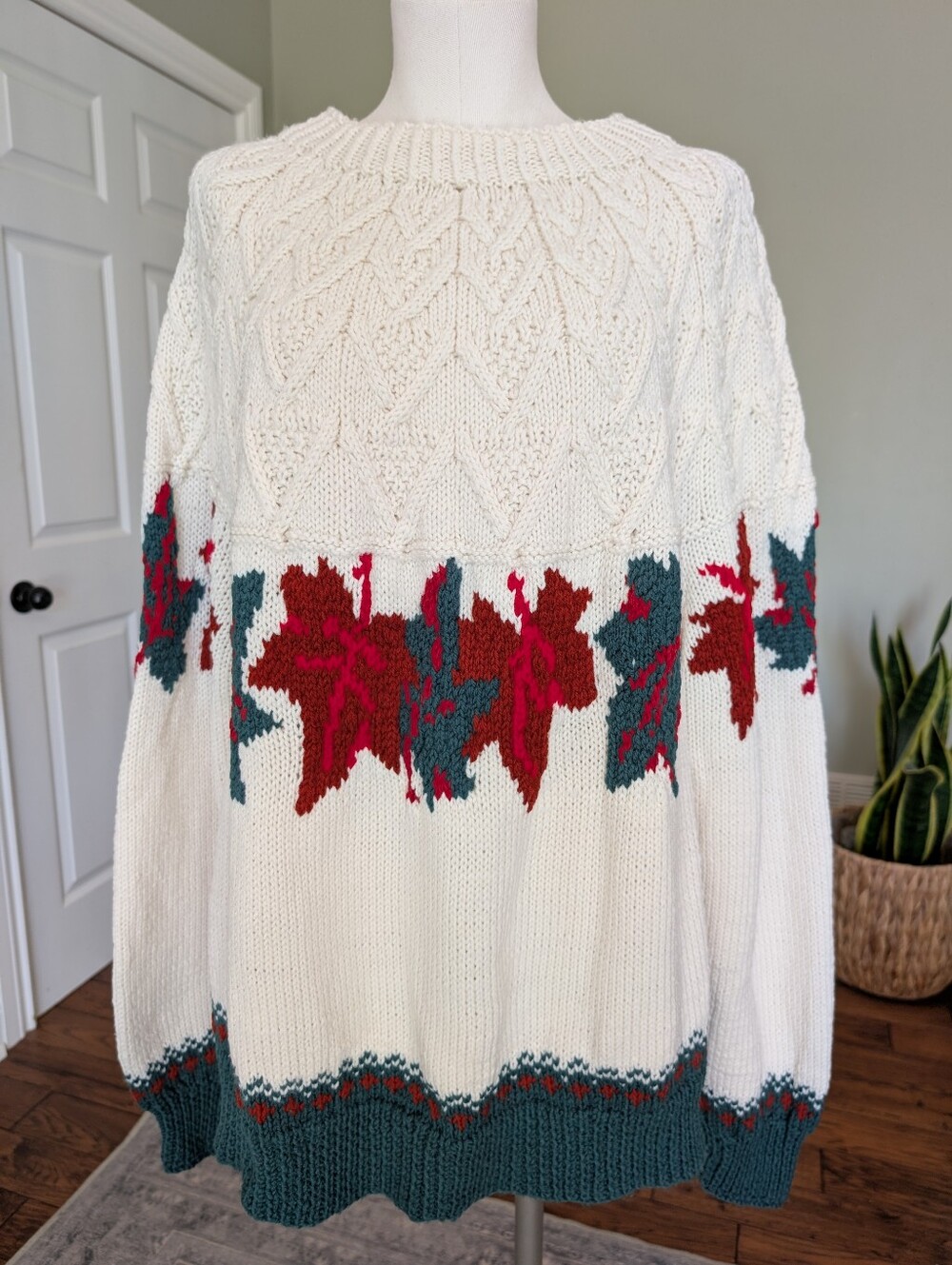 Made With Love By Mother Women's Sweater Maple Leaf Knit Cottagecore Canadian XL